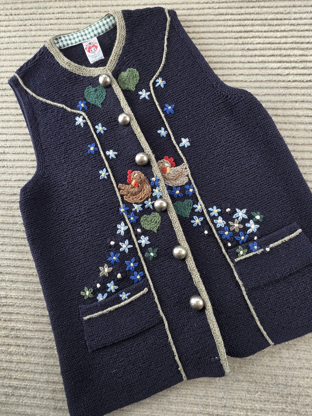 Original Lanz of Salzburg Wool Chicken  Cardigan Sweater Vest Sz Lg Cottagecore